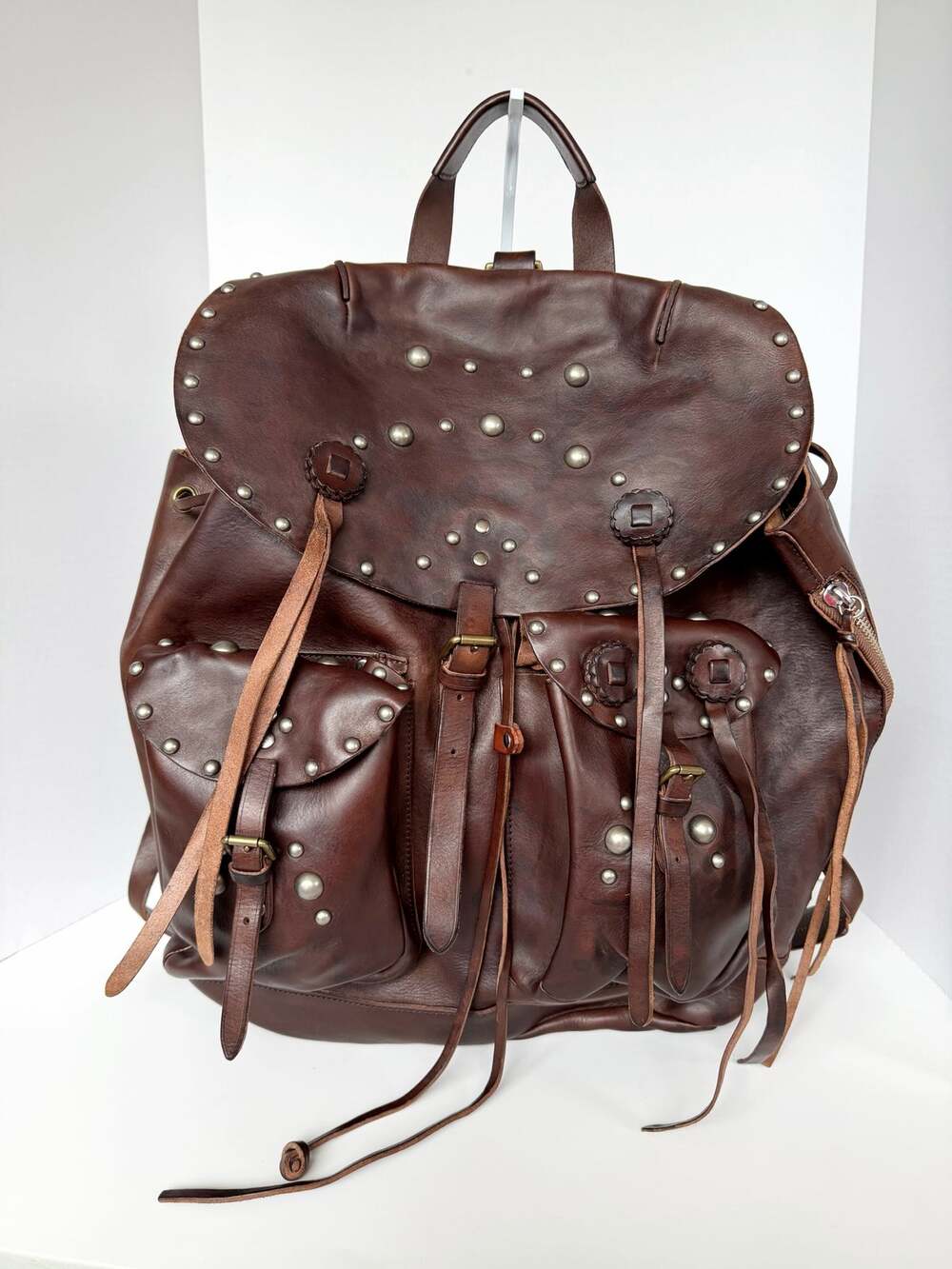 Ralph Lauren Brown Studded Leather Backpack Fall 2014 Runway Large